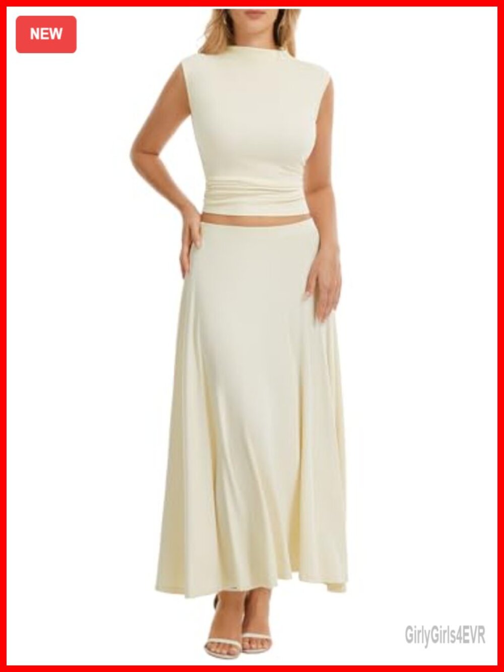 Womens Two Piece Skirt Set Mock Neck Sleeveless Top Maxi Skirt Summer Vacation